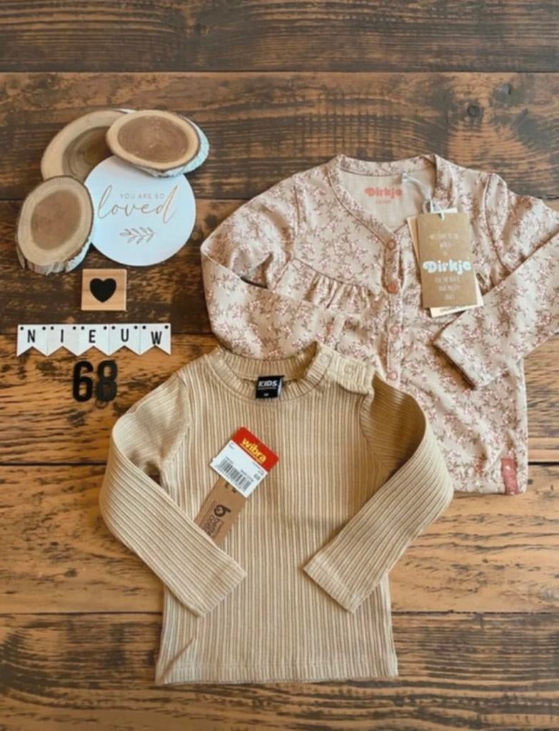 Baby girl setje vestje dirkje, shirtje wibra beige maat 68, Kinderen en Baby's, Babykleding | Maat 68, Ophalen of Verzenden, Nieuw
