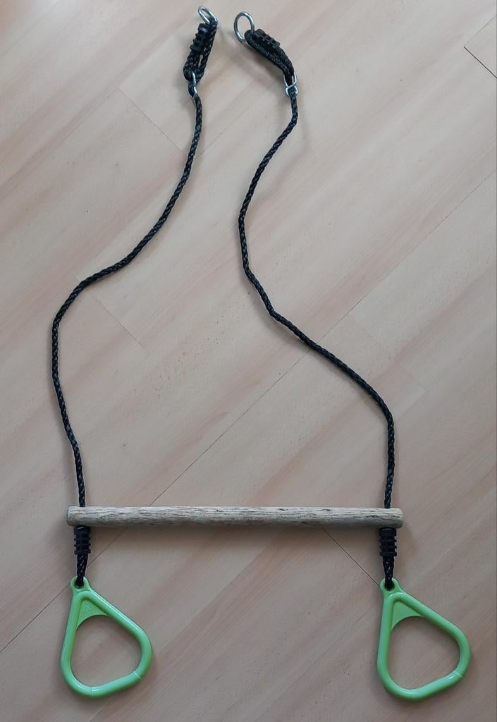 Houten trapeze rekstok ringen schommel limoengroen groen, Ophalen of Verzenden, Gebruikt, Schommel, Aanbouwonderdeel