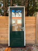 Hardhouten deur met kozijn. 3 puntssluiting. Dts onderdorpel, Ophalen, 200 tot 215 cm, Glas, Buitendeur