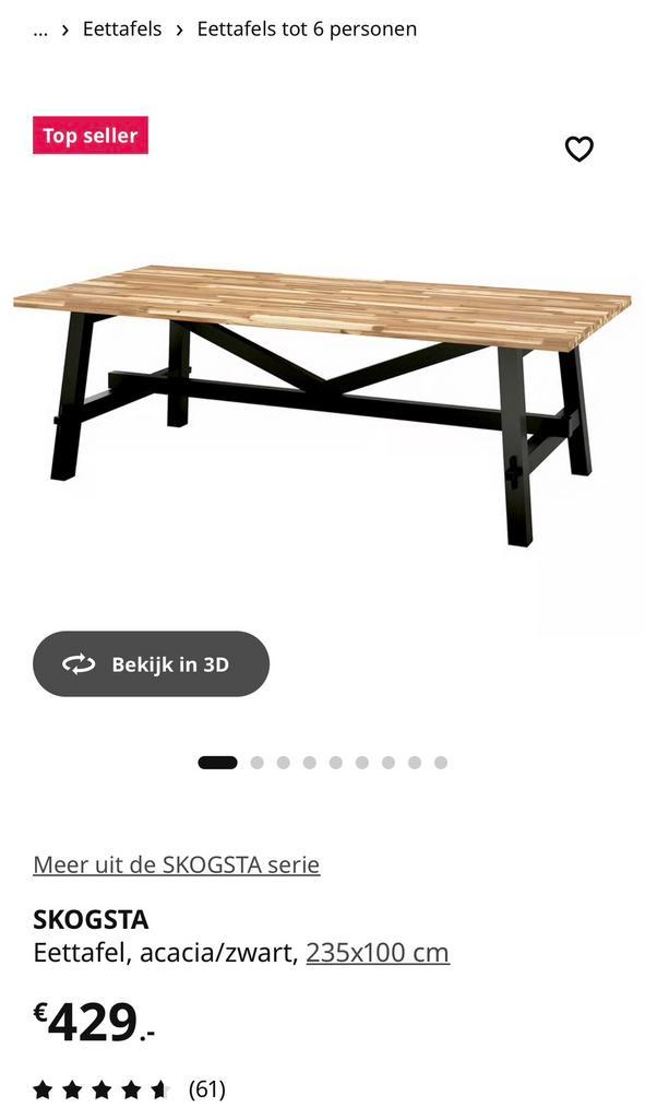 Skogsta eettafel 6 persoons ikea, Huis en Inrichting, Tafels | Eettafels, Gebruikt, 50 tot 100 cm, 200 cm of meer, Vijf personen of meer
