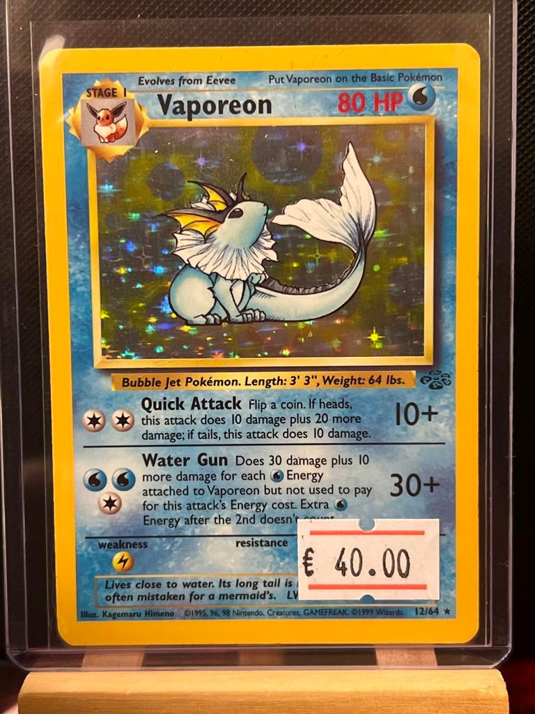 Vaporeon Holo 12/64 Jungle Set Pokémon Kaart, Ophalen of Verzenden, Gebruikt, Losse kaart, Foil