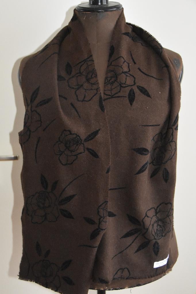 Nieuw mooie Maison de Bonneterie sjaal bruin + bloemen shawl, Verzenden, Nieuw, Maat 46/48 (XL) of groter, Sjaal