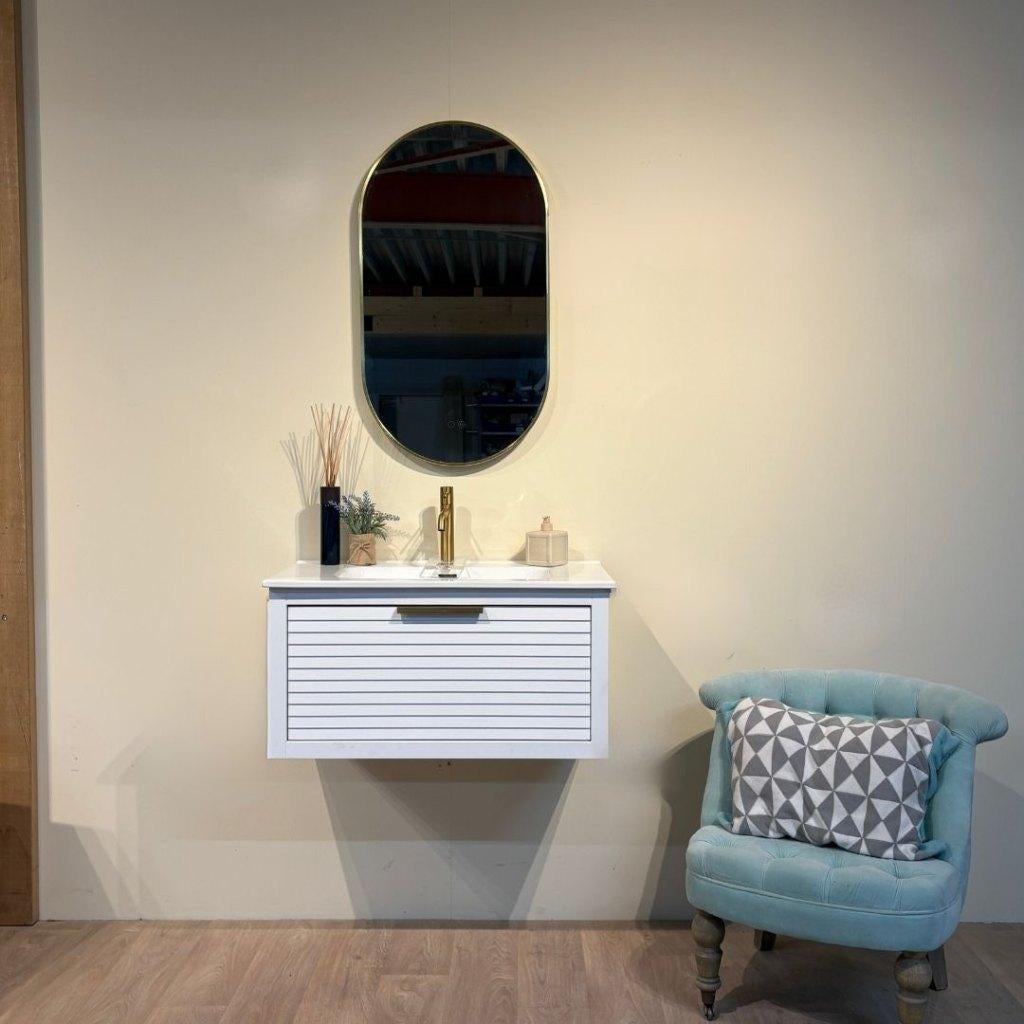 Badkamerkast 80 cm – Vurenhout Wit – Keramische Wastafel, Huis en Inrichting, Badkamer | Badkamermeubels, Zo goed als nieuw, Wasbak of Wastafel