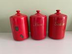 Koffie thee suiker bussen emaille rood, Antiek en Kunst, Ophalen of Verzenden
