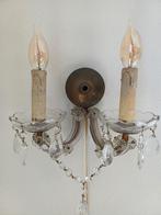 Franse Brocante Oude Luster Wandlamp met Glas Pegels, Ophalen of Verzenden