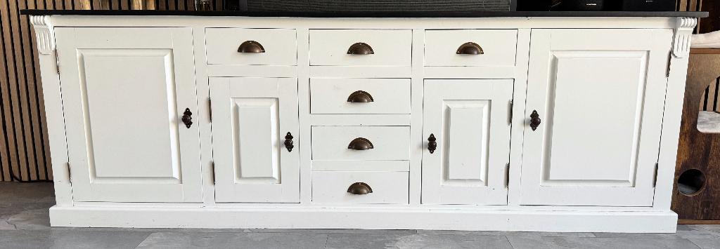 Eikenhouten dressoir 220x50x75 wit, Huis en Inrichting, Kasten | Dressoirs, Ophalen, Gebruikt, Met deur(en), Eikenhout