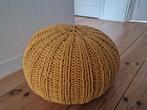 Vintage Oker Gele Poef - Gebreid Design, Minder dan 50 cm, Gebruikt, Vintage, Bohemien, Modern, Rond