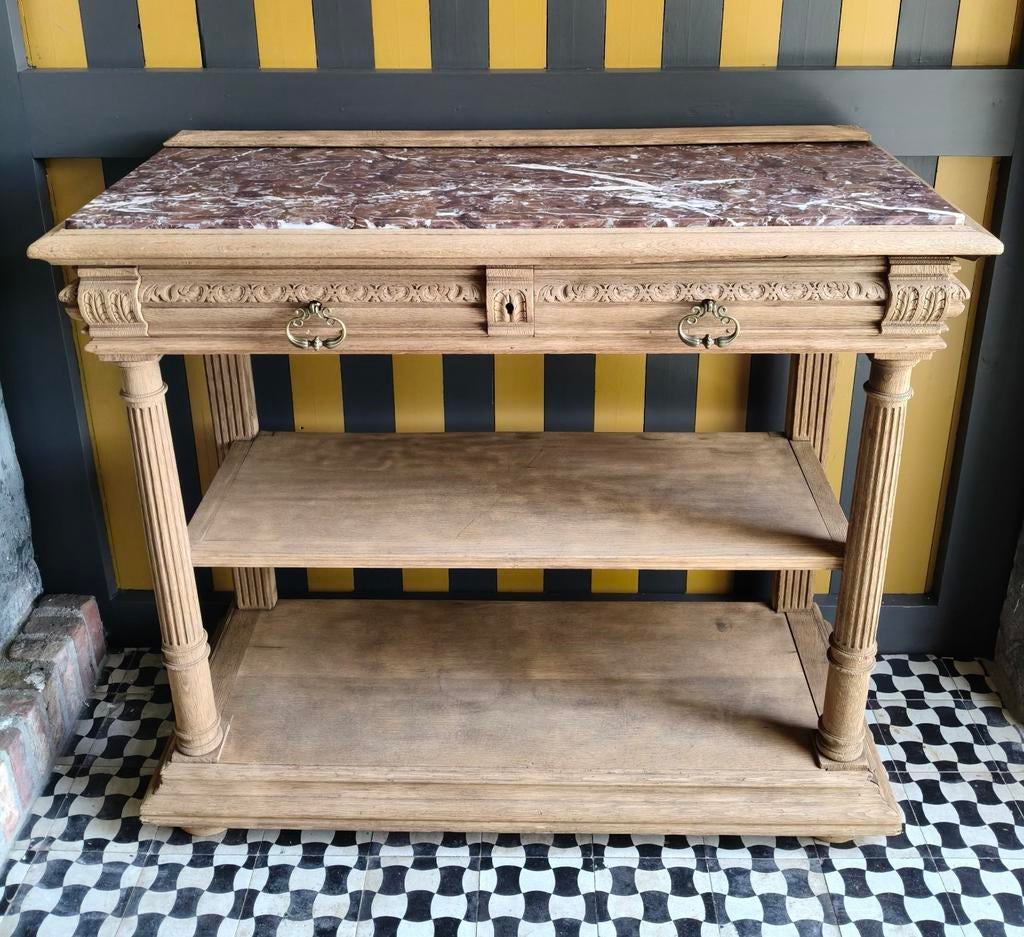 Antieke halkast, dressoir, sidetable met marmeren blad., Ophalen, Gebruikt, 100 tot 150 cm, 25 tot 50 cm