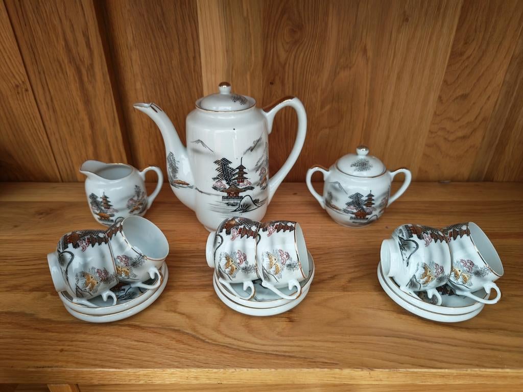 Antiek Japans Kutani Theeservies – Geisha Lithofaan, Antiek en Kunst, Ophalen