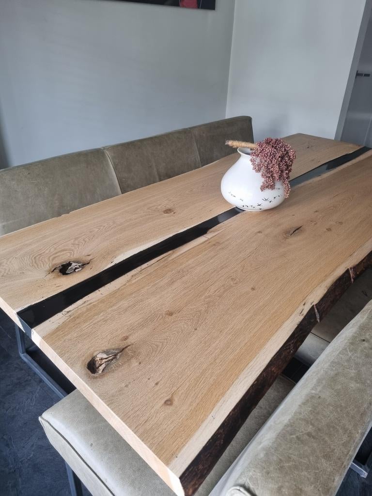 Gave massief eiken eettafel / boomstamtafel, Huis en Inrichting, Tafels | Eettafels, Ophalen, Eikenhout, 200 cm of meer, 50 tot 100 cm