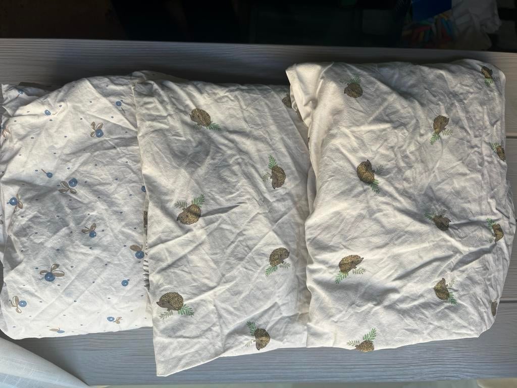 Drie ledikanten hoeslakens, Ophalen, Gebruikt, Jongetje of Meisje, Wit