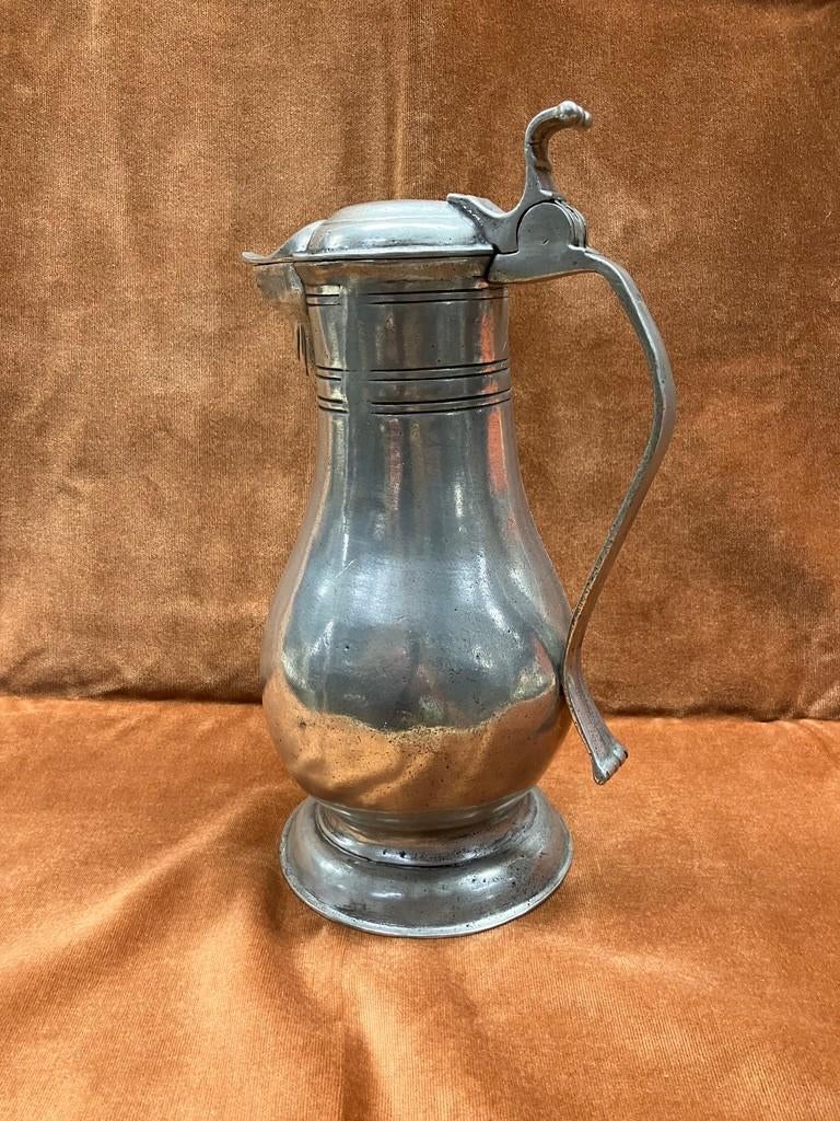 Tinnen bierkan ’t Oude Ambacht 17e-eeuwse stijl 31 cm, Antiek en Kunst, Antiek | Tin, Ophalen of Verzenden
