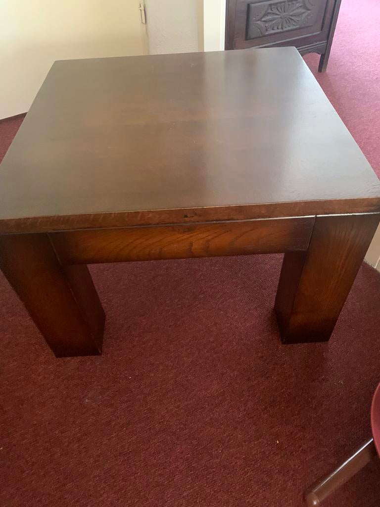 Twee teak houten tafeltjes, Ophalen, 50 tot 100 cm, 50 tot 100 cm, Zo goed als nieuw