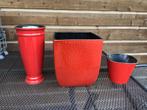 Set van 3 rode bloempotten/vazen, Tuin en Terras, Ophalen, Overige materialen, Minder dan 60 cm, Zo goed als nieuw
