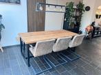 Houten eettafel + stoelen met metalen onderstel, Ophalen, Gebruikt, 50 tot 100 cm, 150 tot 200 cm