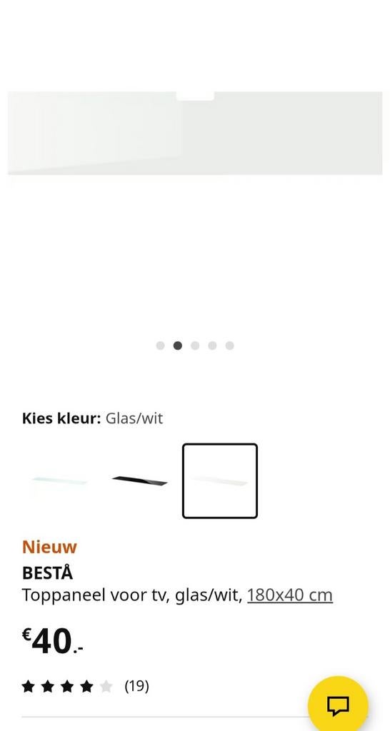 BESTÅ Toppaneel voor tv, glas/wit, 180x40 cm, Ophalen, 150 tot 200 cm, Nieuw, Glas