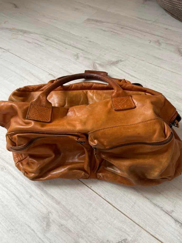 Petrol leren tas, Ophalen of Verzenden, Gebruikt, Bruin, Handtas