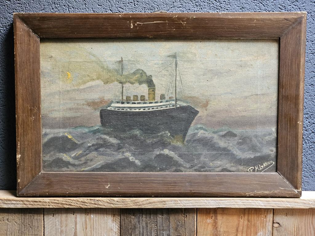 Antiek schilderij op linnen, Ophalen of Verzenden