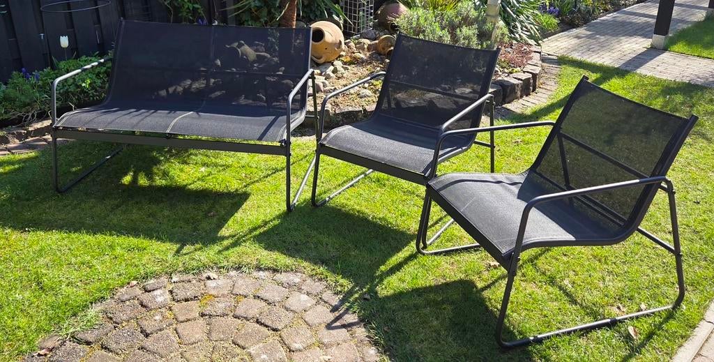 Hele nette zwart metalen tuinset. €35,- ophalen., Tuin en Terras, Tuinsets en Loungesets, Ophalen, Gebruikt, Overige materialen