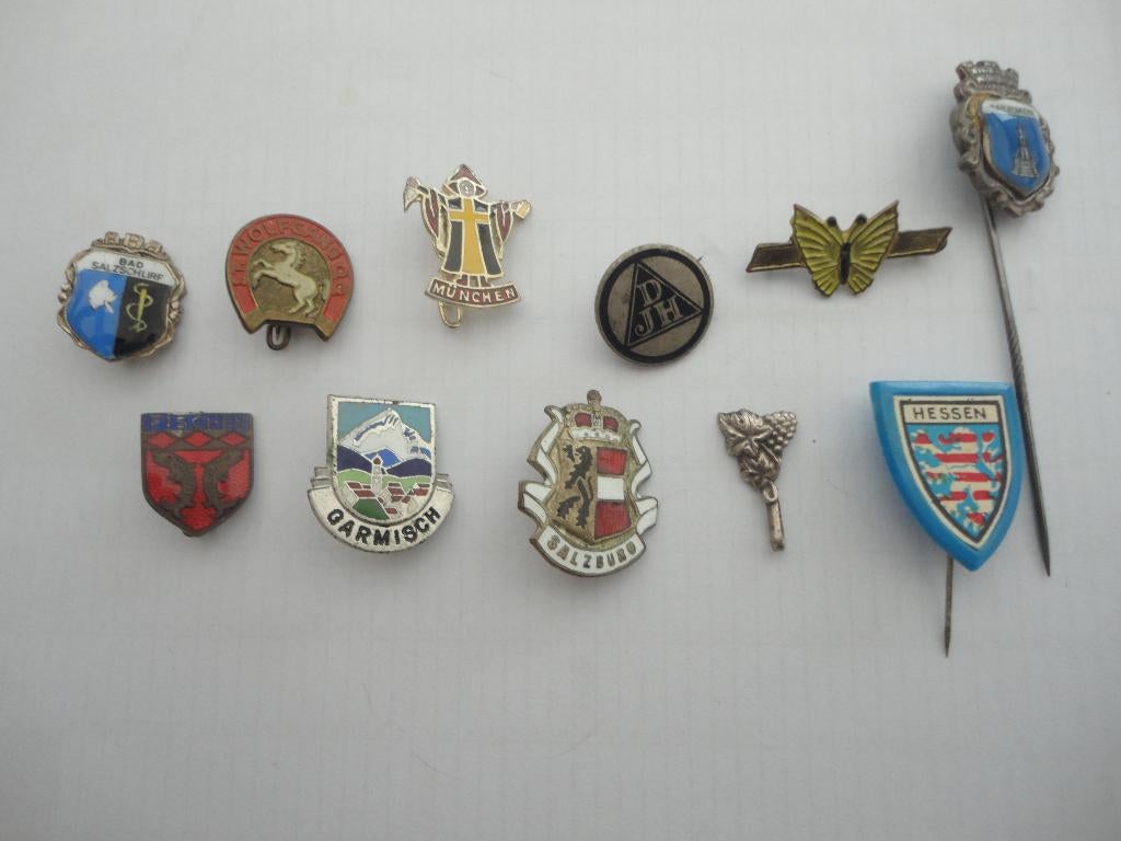 11 pins c.q. broches uit Oostenrijk - Duitsland etc, Verzamelen, Speldjes, Pins en Buttons, Ophalen of Verzenden, Gebruikt, Stad of Land
