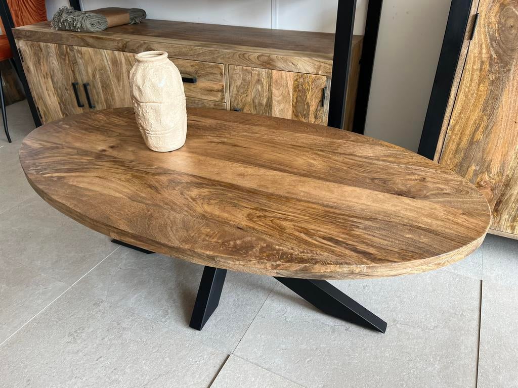 Magazijn leegverkoop salontafel ovaal mangohout matrix zwart, Huis en Inrichting, Woonaccessoires | Overige, Hout, Nieuw, Ophalen of Verzenden