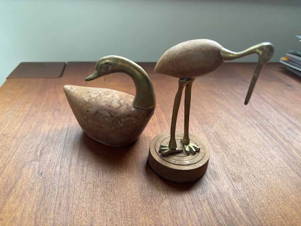 Vintage Houten en Messing Vogel Decoraties, Antiek en Kunst, Ophalen of Verzenden