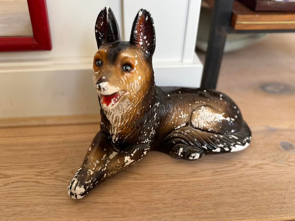 Oud gipsen beeld Duitse herder uit de jaren ‘20/‘30, Ophalen