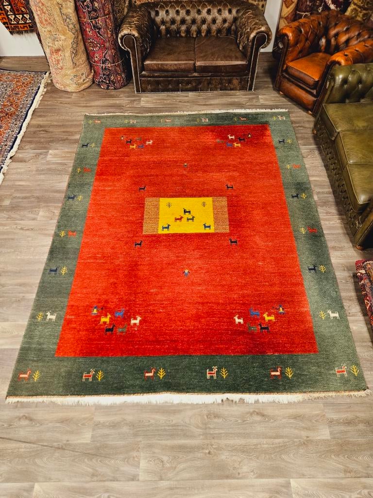 Perzisch Handgeknoopt Gabbeh Tapijt. Zware kwaliteit!, Groen, 200 cm of meer, Ophalen of Verzenden, Zo goed als nieuw