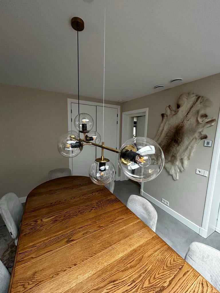 Hanglamp met glazen bollen, Huis en Inrichting, Lampen | Hanglampen, Ophalen of Verzenden, Gebruikt, Glas, 75 cm of meer