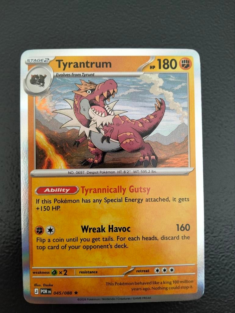 Pokemon kaart Tyrantrum 045/088 - Niet gebruikt, Ophalen of Verzenden, Nieuw, Losse kaart, Foil