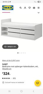 IKEA SLÄKT eenpersoonsbed met opbergruimte, Huis en Inrichting, Slaapkamer | Bedden, Ophalen, 90 cm, Eenpersoons, Wit