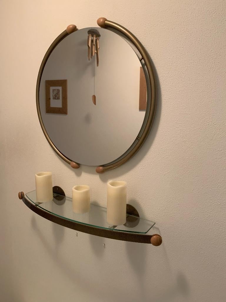 bronskleurige kapstok, spiegel en draagplankje, Wandkapstok, Kunststof, Ophalen of Verzenden, Zo goed als nieuw