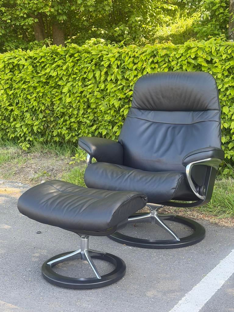 Stressless relax fauteuil met voetenbank- L large, Ophalen, Zo goed als nieuw, Minder dan 75 cm, 50 tot 75 cm