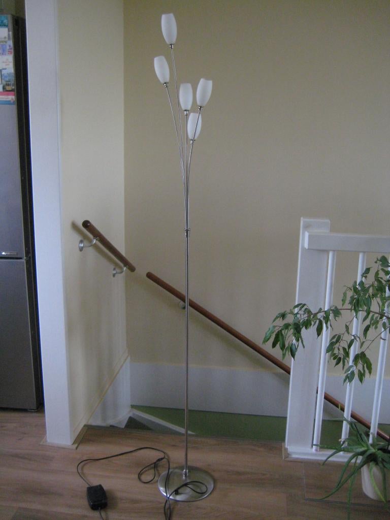 Vloerlamp met 5 lampen en dimmer, Huis en Inrichting, Lampen | Vloerlampen, Ophalen, Gebruikt, Glas, 150 tot 200 cm