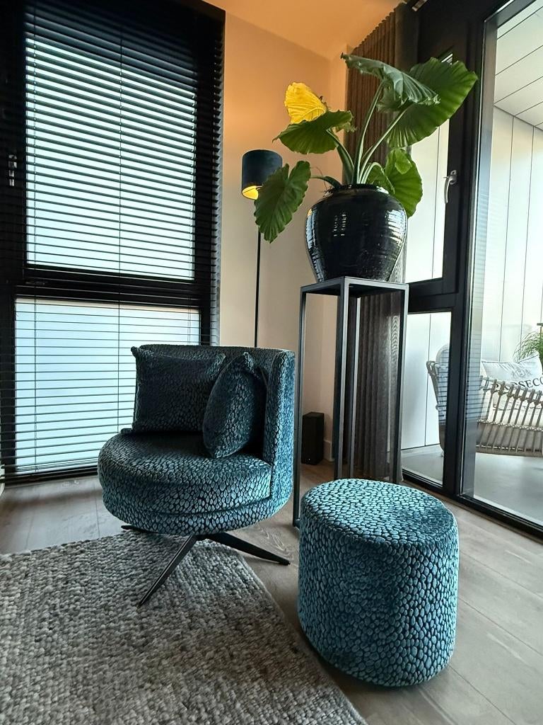 Fauteuil luxe uitvoering met Claudi stof, kleur petrol, Huis en Inrichting, Fauteuils, Ophalen, 75 tot 100 cm, Stof, 50 tot 75 cm