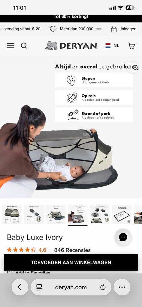 Deryan Baby Luxe reisbedje met matras en slaapmat, Ophalen, Gebruikt, Reisbedje