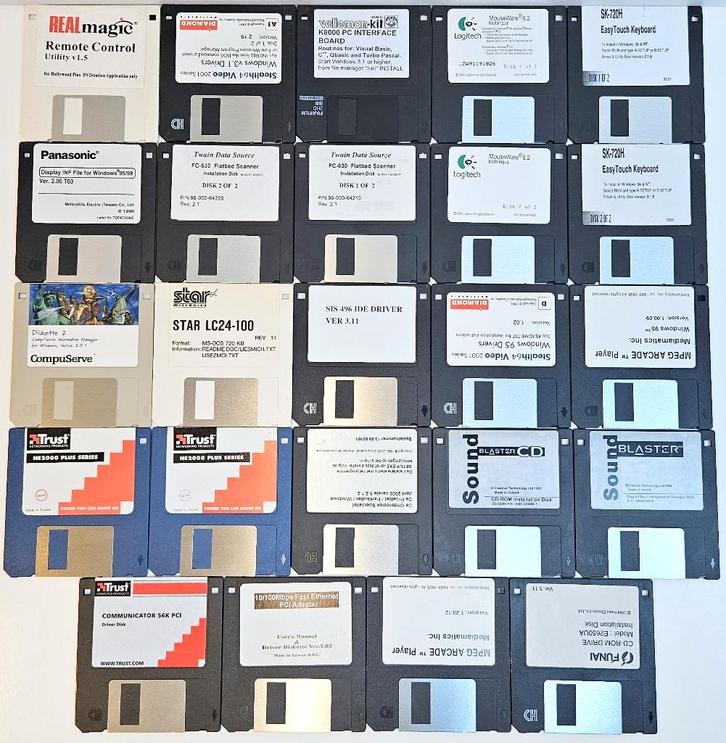 Geteste partij 24 DOS 3.5" driver- en software-diskettes, Computers en Software, Vintage Computers, Ophalen of Verzenden