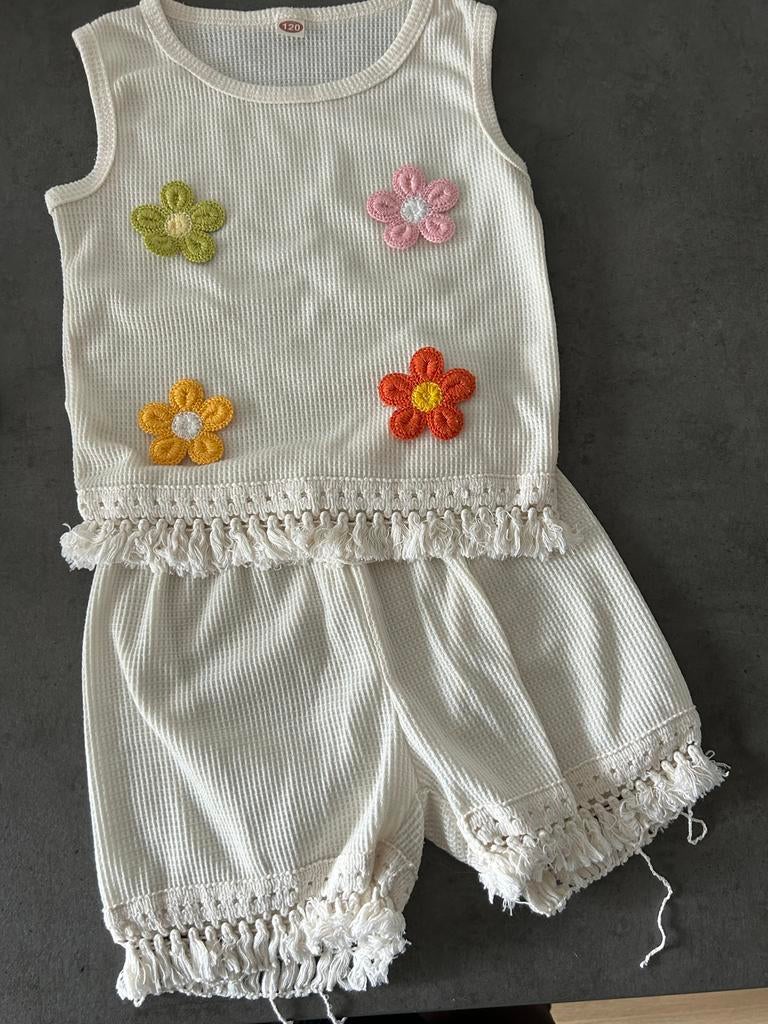 Wit setje met bloemen maat 120, Ophalen of Verzenden, Gebruikt, Meisje, Setje