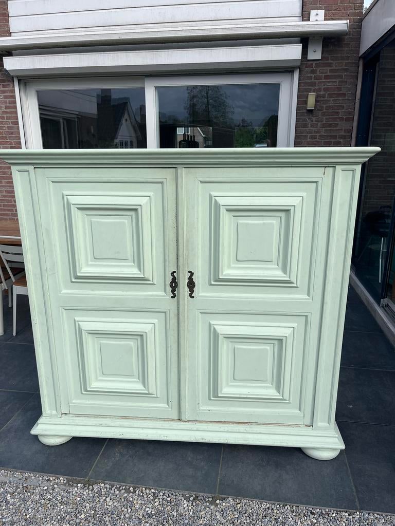 Vintage houten kast - groen geverfd, Antiek en Kunst, Ophalen