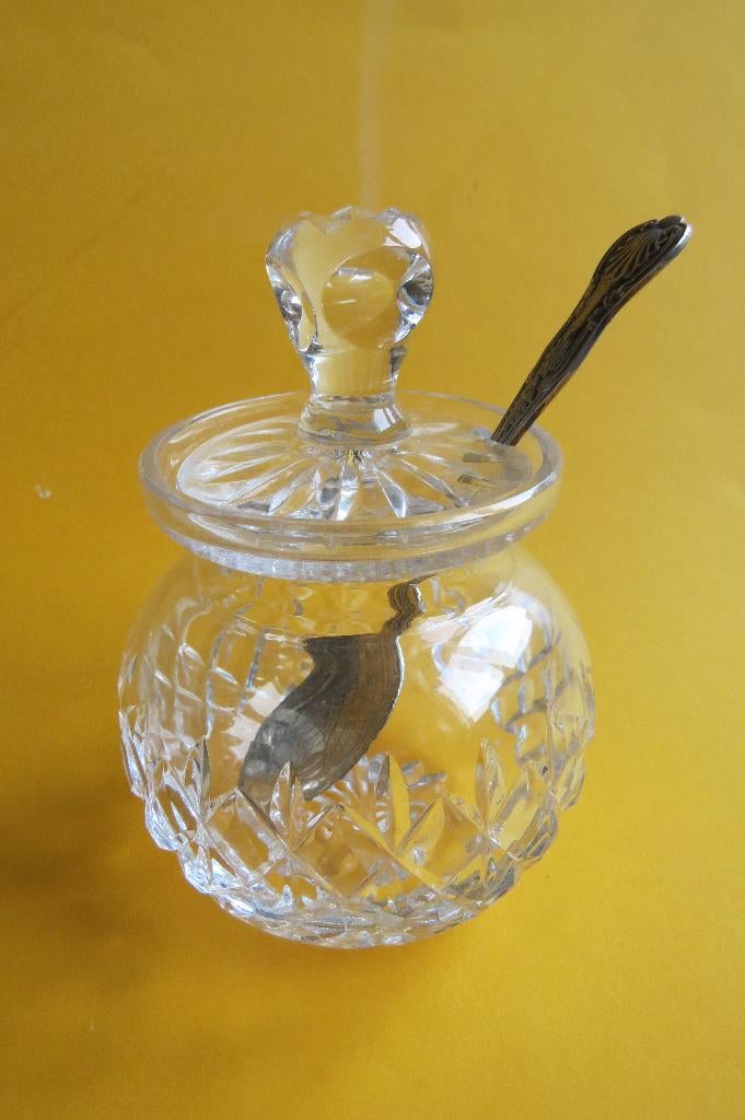 Antiek Engels glazen jam potje met lepel, Antiek en Kunst, Ophalen of Verzenden