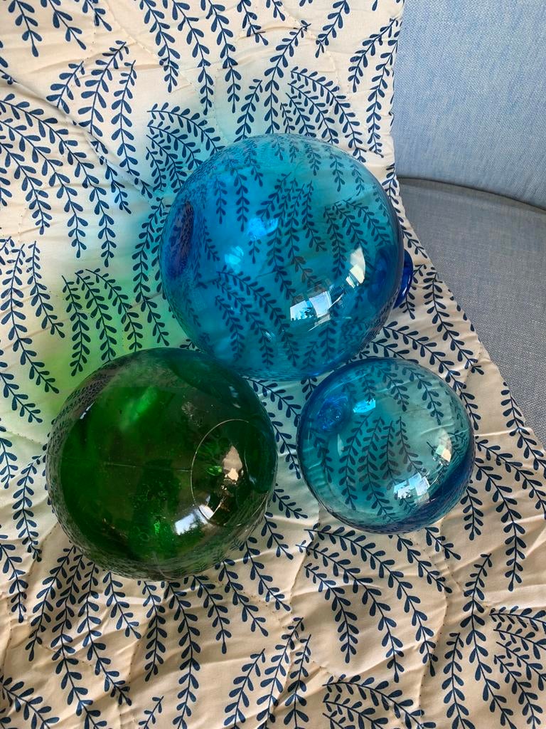 3 glazen vissers drijf ballen, Antiek en Kunst, Curiosa en Brocante, Ophalen of Verzenden