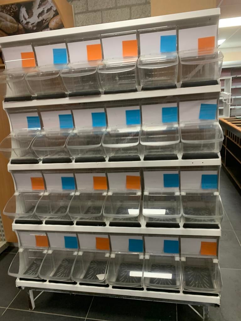 Bulk dispenser rek / snoep- en notenbakken – nette staat, Ophalen of Verzenden