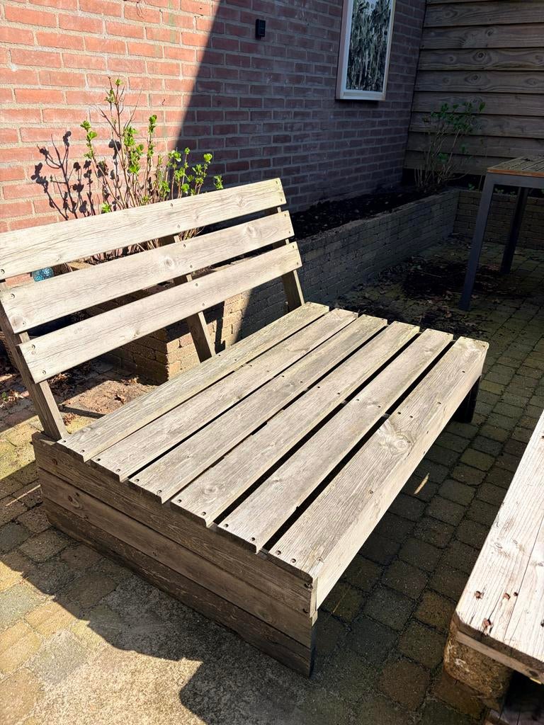 Palletbank Lucca met kussens en tafel, Ophalen, Gebruikt, Hout