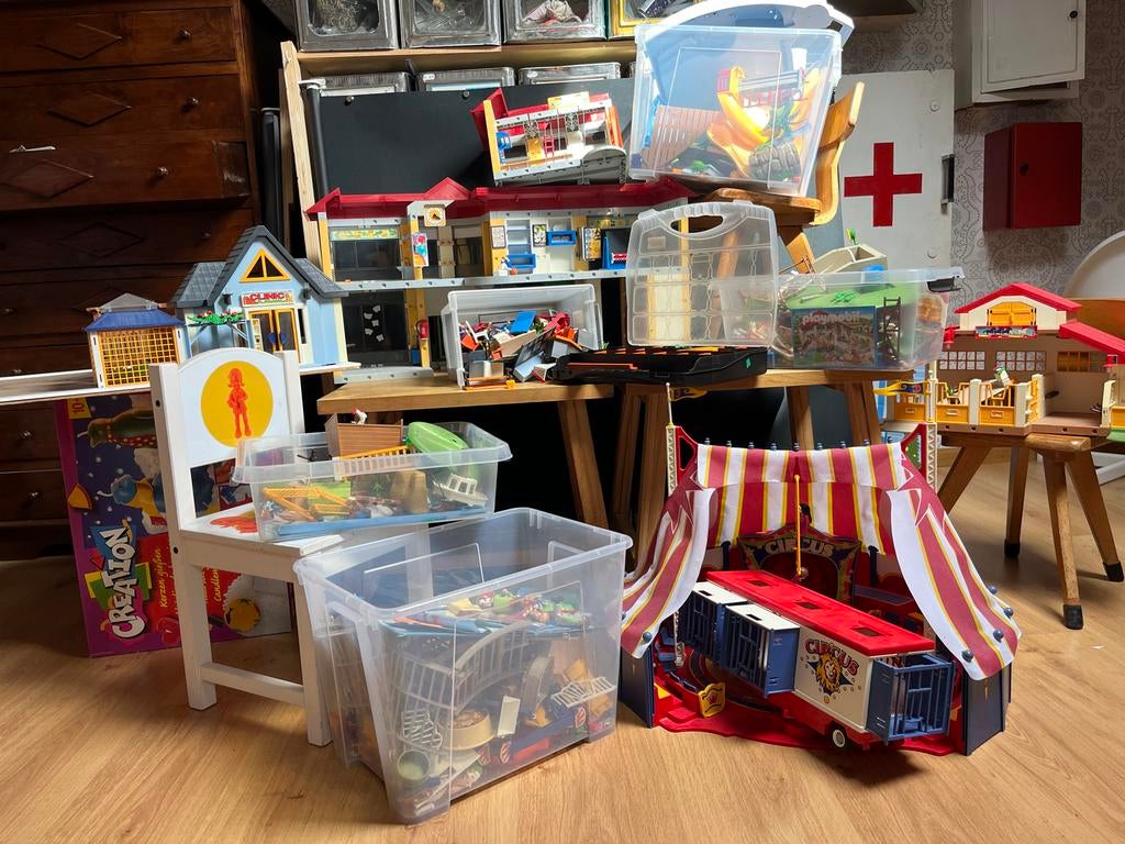 Grote Playmobil collectie met school, circus en meer, Ophalen, Gebruikt, Complete set
