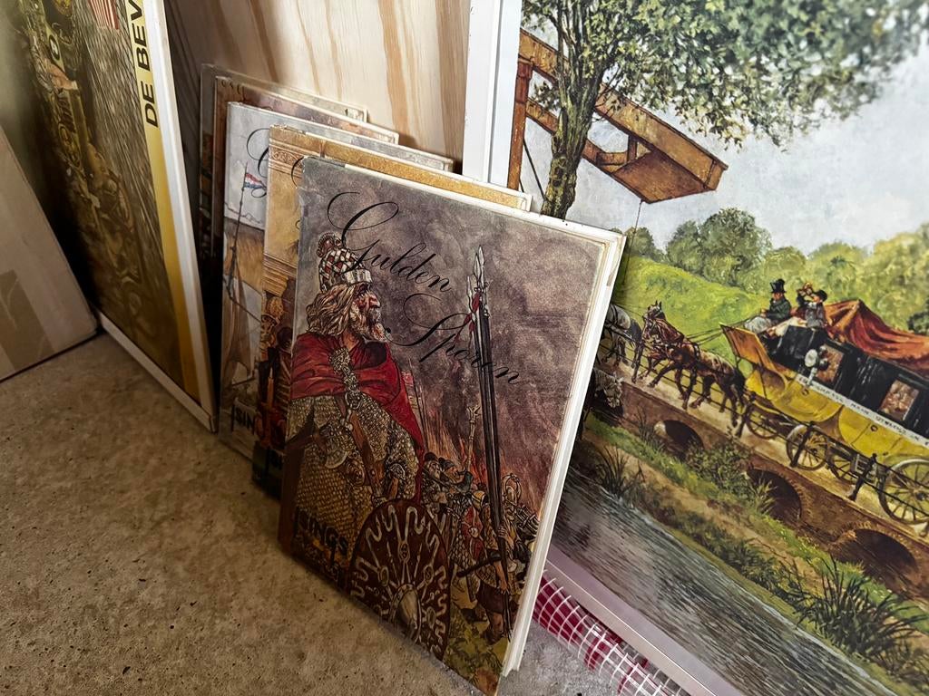 Grote collectie schoolplaten en Gulden Sporen (5 delig), Antiek en Kunst, Antiek | Schoolplaten, Ophalen