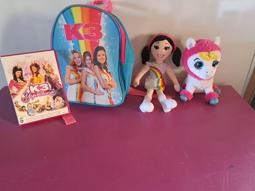 K3 Fanpakket: Rugzak, DVD, Knuffel (muziek) & Popje, Ophalen of Verzenden