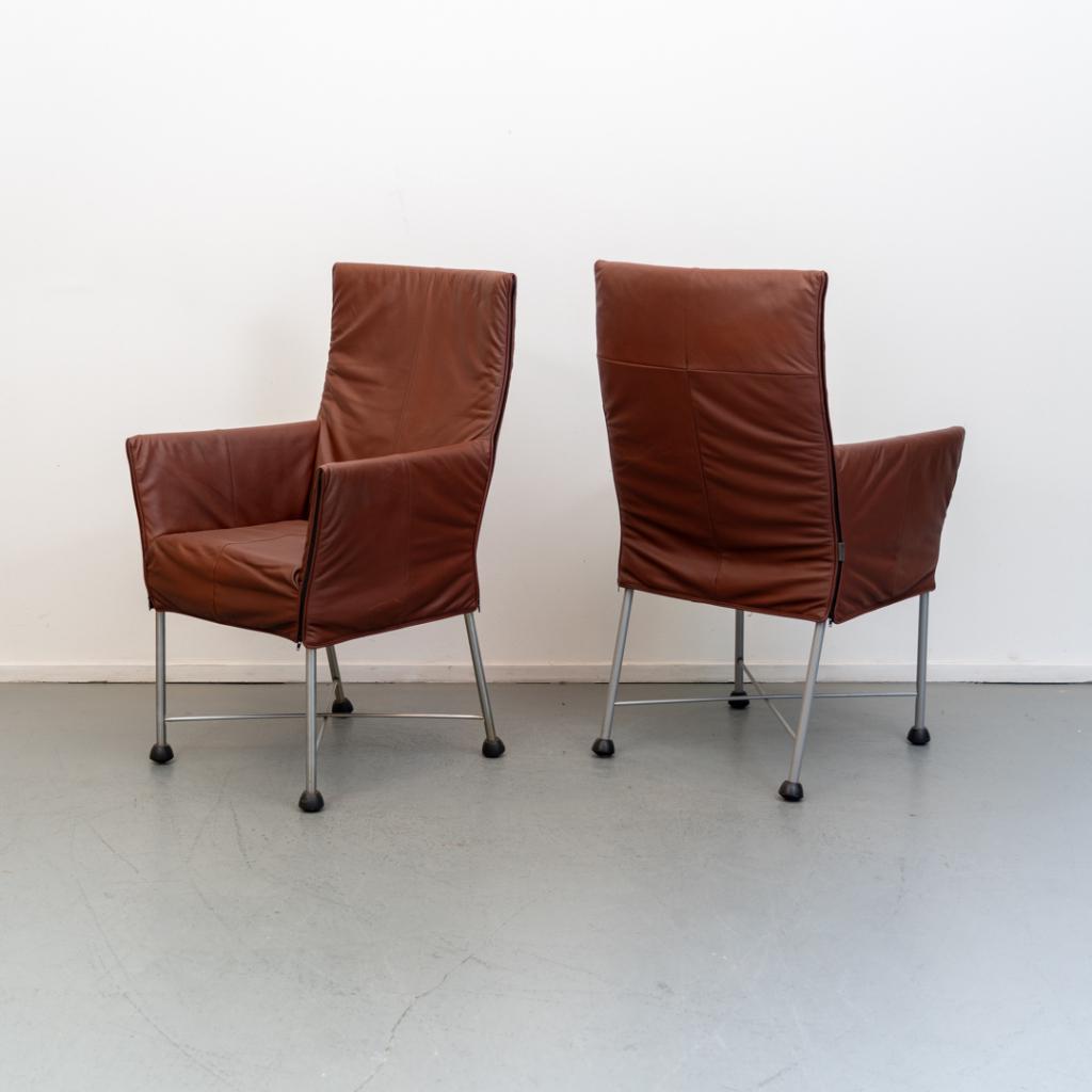 2x Montis Chaplin (eetkamer) stoelen - chocolade bruin, Niet ingevuld, Niet ingevuld, Leer, Ophalen of Verzenden