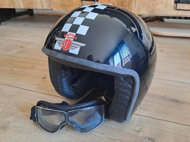 Davida Moto helm inclusief bril maat 62 XL, Motoren, Kleding | Motorhelmen, Dames, Heren, Jethelm, XL, Overige merken, Tweedehands
