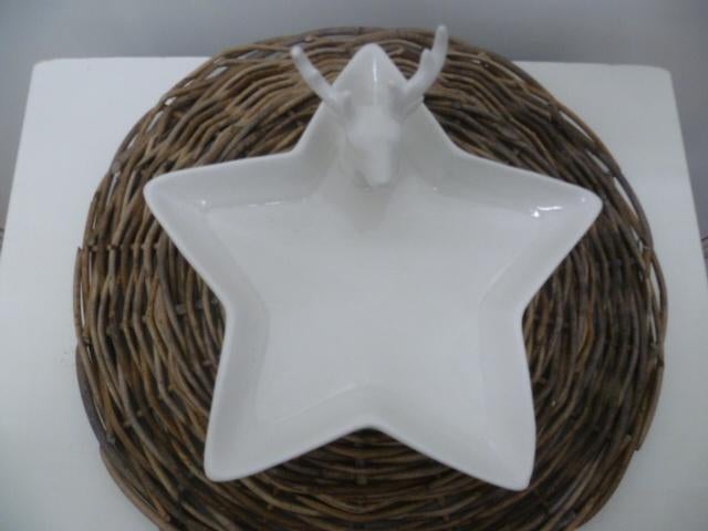 Wit aardewerk ster bonbon schaaltje met herten kop, Ophalen of Verzenden, Zo goed als nieuw