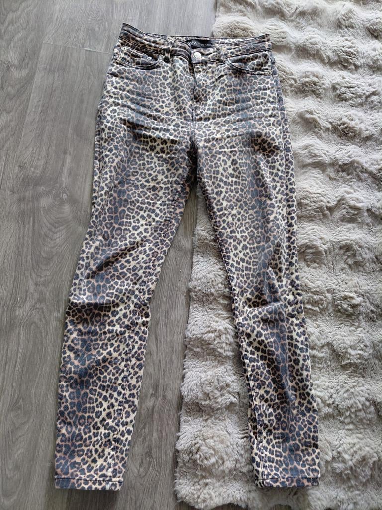 Zara spijkerbroek met luipaardprint maat s/m, Ophalen of Verzenden